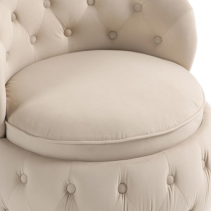 Swivel Barrel ChairVelvet Swivel Accent Chairs Modern Round Storage Small Chairs 360 Degree Upholstered Swivel Boucle Chair for Living Room Bedroom（Beige）