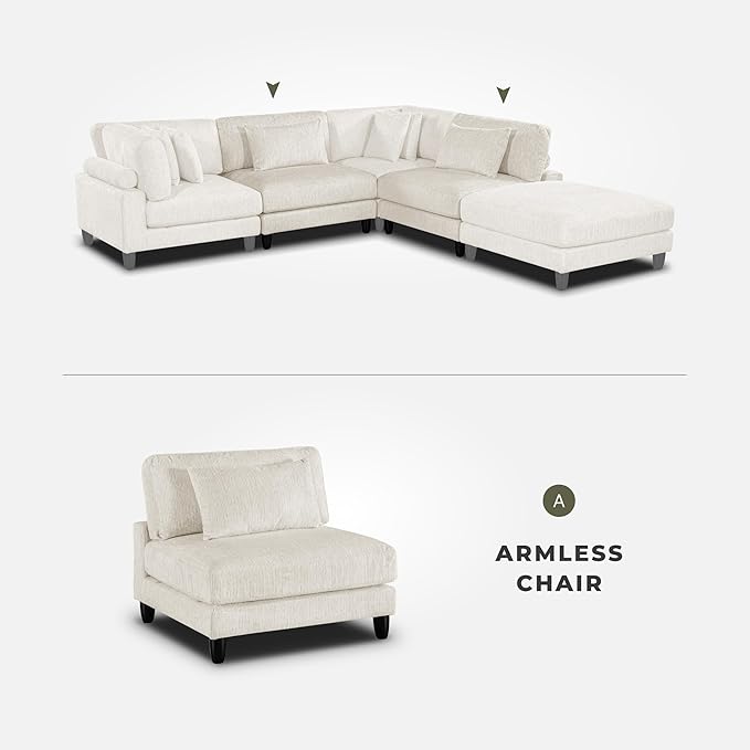 Lexicon Modular Sectional Sofa for Living Room Microfiber Upholstery Armless Chair with Pillow Units of Modular Sectional Couch Upholstered Chair for Customizable Sectional Sofa Couch Beige