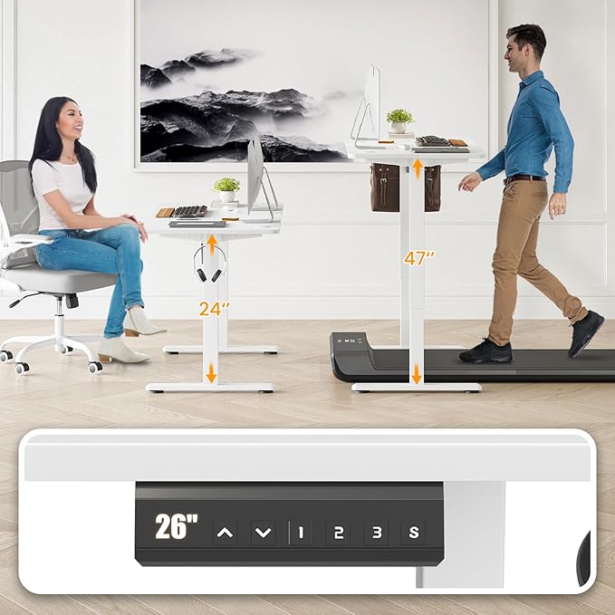 Electric Standing Desk Adjustable Height Stand up Desk Sit Stand Home Office Desk with Splice Board (White 48 x 24 inches)
