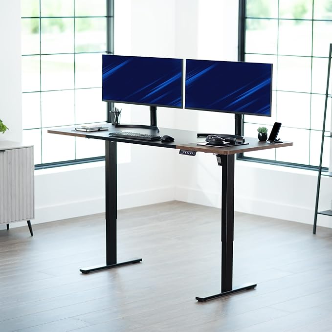 VIVO Electric 71 x 30 in Rustic Standing Desk Memory Height Adjustment 1B Series Holds 220 lbs Black and Vintage Brown Top Black Frame DESK-KIT-1B7BN