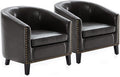 BELLEZE Accent Barrel Chair Set of 2 Modern Faux Leather Tub Club Chair Upholstered Armchair with Gold Nail Head Trim and Black Legs for Living Room Bedroom Apartment Lounge - Dark Brown