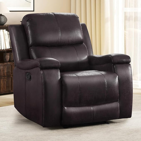 EBELLO Recliner Chair Single Overstuffed Sofa Recliner Breathable Faux Leather Manual Reclining Chairs with Hidden Cup Holder Arm and Back for Adults Living Room Bedroom Dark Brown