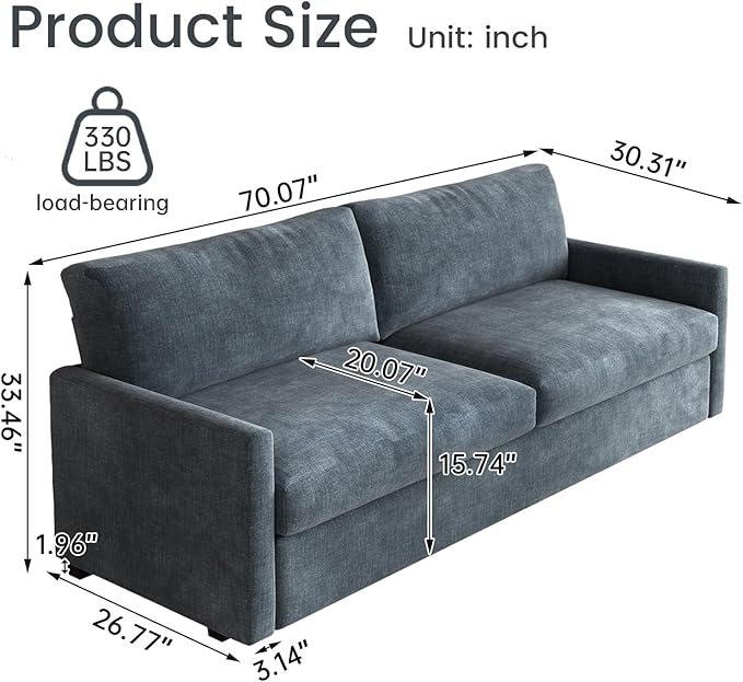 70.07 Blue Loveseat Sofa Upholstered Deep Seat Sofa for Small Spaces 2-Seater Couch Soft Polyester Blue Velvet Breathable &amp Easy to Clean