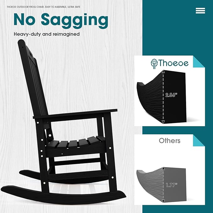 Oversized Rocking Chair Set of 8 Outdoor Rocking Chair for Adults All Weather Resistant Porch Rocker for Lawn Garden Black