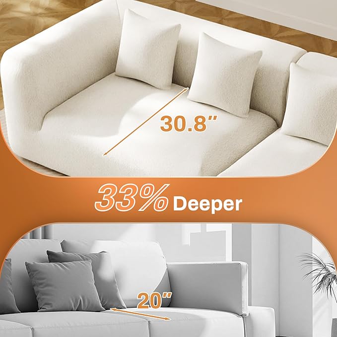 120 Curved Sectional Sofa Cream Cloud Couches Boneless Sectional Couch for Living Room Modular Curved Couch Oversized Comfy Modern Sofa Plush Chenille with 4 Pillows Beige