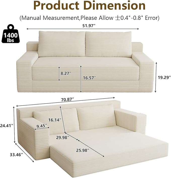 70.78 Loveseat Sofa Modern Small Corduroy Couch Comfy Deep Seat for Living Room Bedroom Home Office Apartment No Assembly Beige