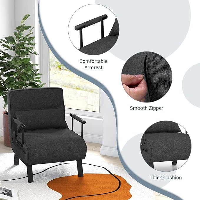S AFSTAR 4 in 1 Convertible Sofa Bed Sleeper Chair Folding Sofa Arm Chair with Pillow and 6 Position Adjustable Backrest Full Padded Lounger Couch Bed