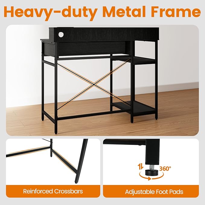 Giantex Computer Desk with Drawer 42 Small Computer Workstation w/Charging Station &amp Monitor Stand PC Laptop Desk w/Storage Shelves &amp Compartments Writing Desk for Small Space Home Office