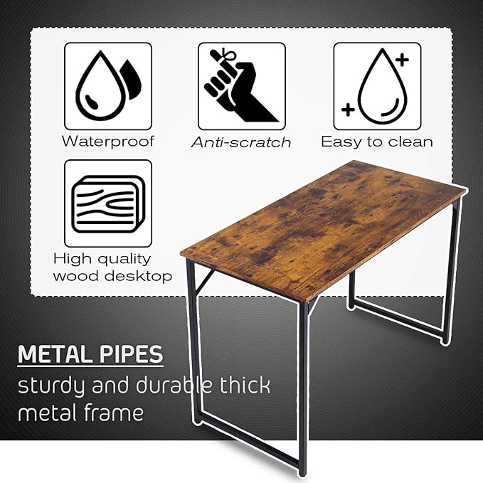 HCB Computer Desk 39inch Home Office Desk Writing Study Table Modern Simple Style PC Desk with Black Metal Frame(Brown)39x20x29inch