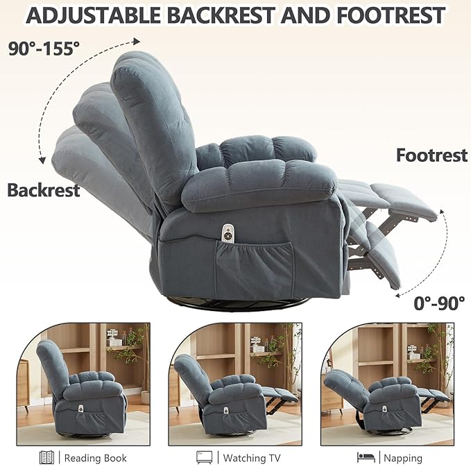 Massage Recliner Chair with Vibration Massage and Heat Recliner Lounge Chair for Living Room with Cup Holder and Side Pocket Recliner Chair for Adults (Blue)