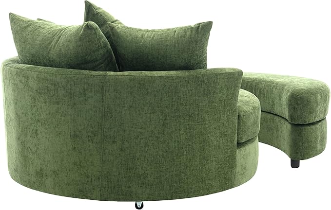 ERYE Oversized Round Accent Barrel Chair with Storage Ottoman and 360 Swivel Base Modern Chenille Upholstered Leisure Recliner Armchair for Living Room Bedroom