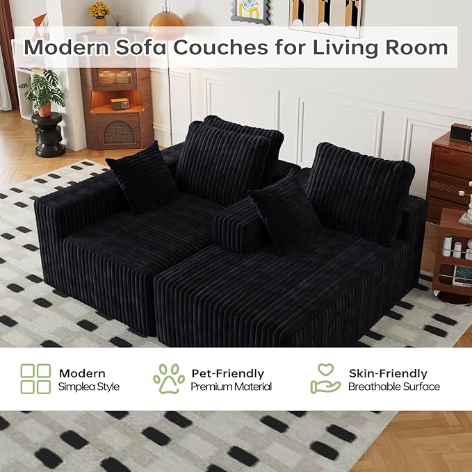 96 Cloud Sectional Couch with L-Shape Chaise4 Seat Modern Modular Sofa with Side PocketsUpholstered Couches for Living Room Bedroom Boneless CouchNo Assembly Required