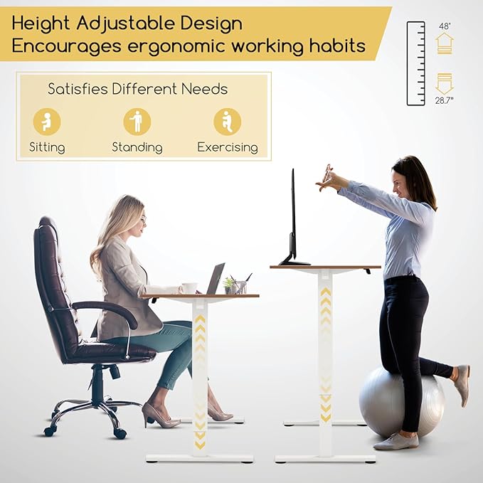 Giantex Electric Standing Desk Height Adjustable Stand up Desk with 3 Memory Heights 2 Hanging Hooks 2 Cable Management Holes Sit Stand Home Office Computer Desk (Natural 48x24 Inch)