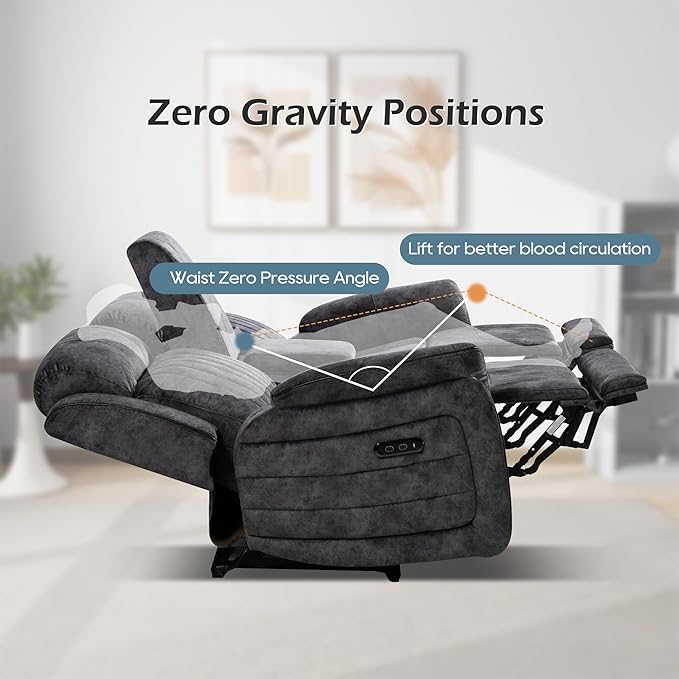 Zero Gravity Power Reclining Loveseat with Adjustable Headrest Power Loveseat Recliner with Console Power Loveseat Recliner Sofa with USB &amp Type-C Ports for Living Room(Grey)