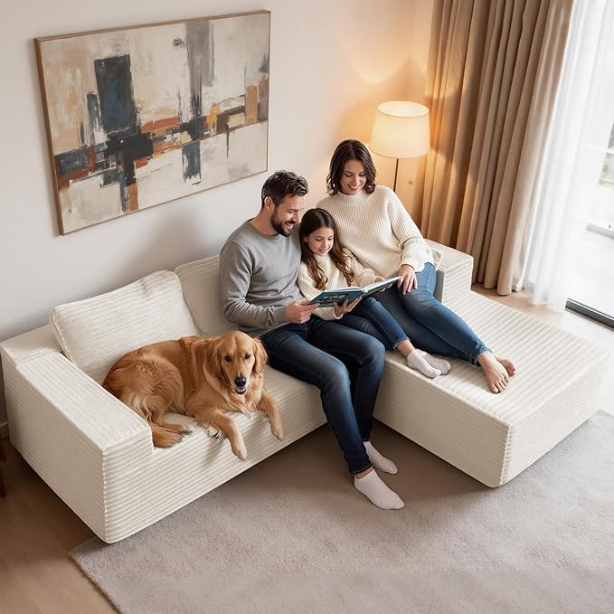 108” Modular Sectional Sofa Couches Oversized L-Shape Cloud Couch with Deep Seat Comfy Memory Foam Modern Boneless Couch for Living Room No Assembly Required