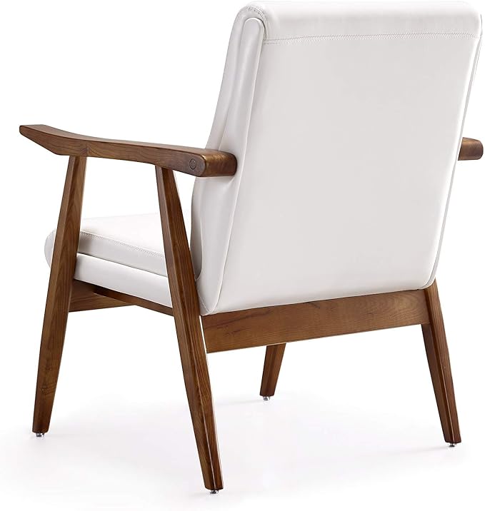 Manhattan Comfort Archduke Mid Century Modern Accent Chair Set of 2 Fully Assembled Made of Beech Wood Frame Upholstered in Faux Leather Ideal for Living Room Bedroom &amp Office Use White
