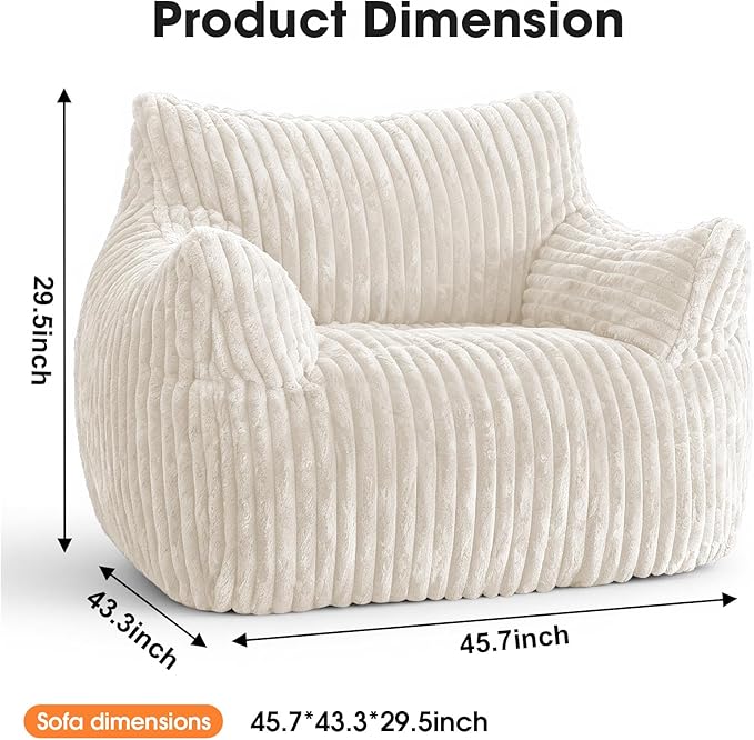 Giant Bean Bag Chair for Adults Oversized Memory Foam Bean Bag Sofa with Armrests Large Comfy Fluffy Single Lounges Mini Couch for Living Room Bedroom &amp Dorm(Beige)
