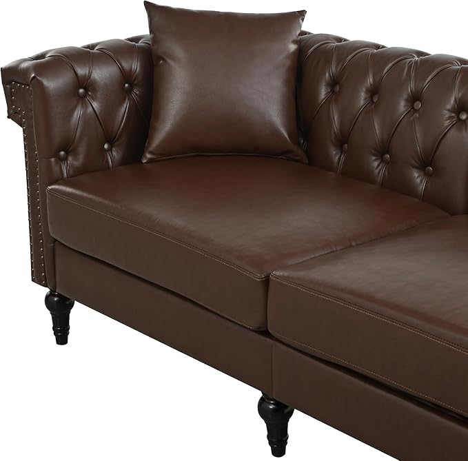 KEIKI 99 L-Shaped Luxury PU Leather Chesterfield Sectional Sofa with Rolled Arms and Nailhead Mid-Century Style Oversized 5-Seater Button Tufted Couch Easy Assembly for Living Room Dark Brown