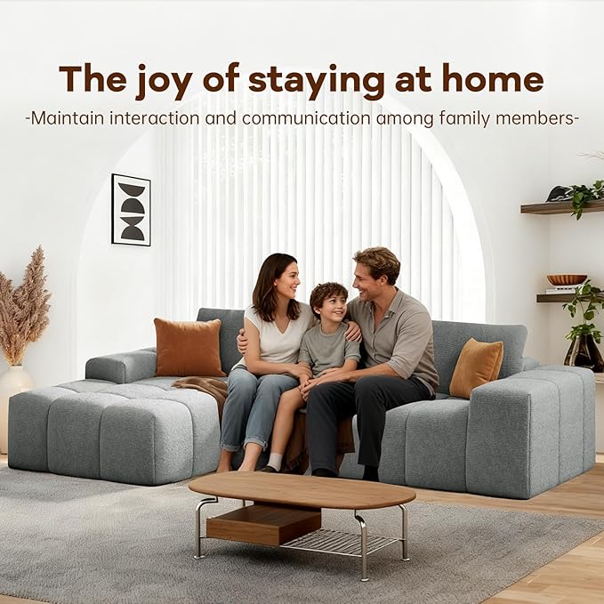 114” Oversized Modular Sectional Couch for Living Room Chenille Boneless Couch L-Shape Cloud Sofa with Deep Seat and Chaise Memory Foam Compressed Sofa for Living Room Furniture Bedroom Apartment