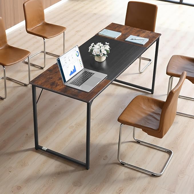 VEVOR Computer Desk 63 Inch Office Gaming Desk for Home Office Writing Study Work Modern Simple Table with Metal Frame for Large Legroom Rustic Brown and Black