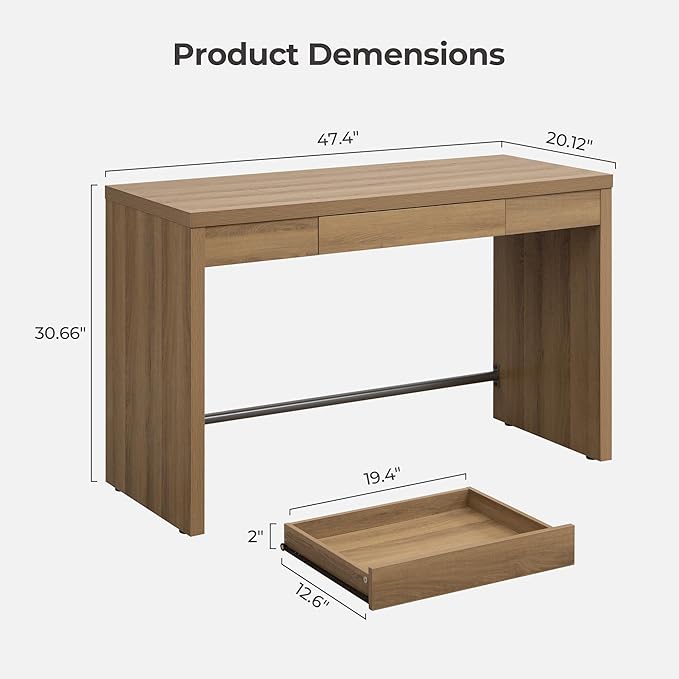SICOTAS Home Office Executive Desk - 47-Inch Computer Desk with Drawer Farmhouse Writing Study Desk with StorageBoho Makeup Vanity Table for Bedroom (Reclaimed Caramel Oak 2 Pieces)