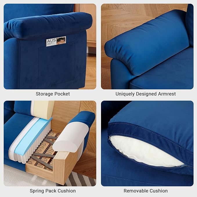 Vesgantti 70 Blue Living Room Couch Sofa Mid Century Modern Loveseat Velvet Deep Couches for Small Spaces Bedroom Apartment Office Removable Sofa Cover Spring Cushions Easy to Install
