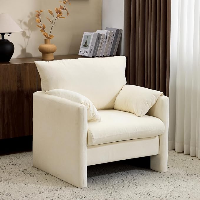 Chenille Oversized Armchair Set of 2 Wide Accent Chair for Living Room Bedroom Modern Upholstered Lounge Chair Mid-Century Reading Chair Comfy Single Sofa Chair Beige