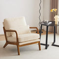 Karl home Mid-Century Modern Accent Chair Living Room Chairs with Pillow Corduroy Upholstered Lounge Armchair with Solid Wood Frame &amp Soft Cushion for Bedroom Reading Room Beige