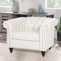 White Chesterfield Accent Chair Faux Leather Upholstered Tufted Wingback Club Chair Mid-Century Modern Living Room Chair with Sturdy Wood Frame Comfy Oversized Armchair for Bedroom Office