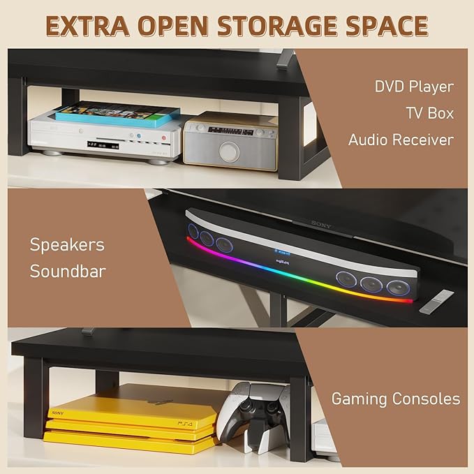 YAOHUOO 45 Large TV Riser for 32-60 inch TV TV Riser Stand Shelf with Steel Legs Tabletop TV Stand Riser for Home OfficeBlack