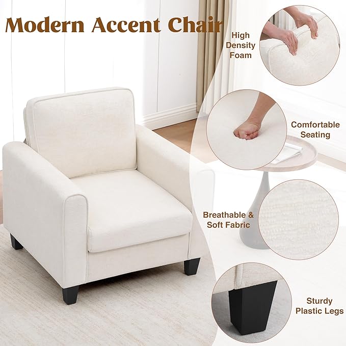 Accent Chairs Set of 2 for Living Room Mid Century Modern Upholstered Living Room Chair Chenille Reading Armchair for Apartment Waiting Room Office Beige