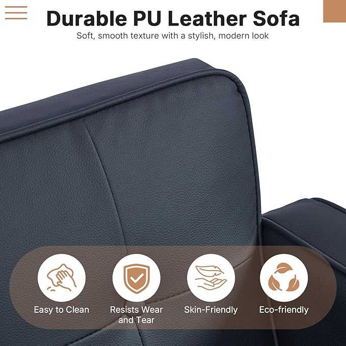 Futon Sofa Bed Leather Futon Couch Loveseat Convertible Recliner Lounge with Adjustable Backrest Foam and Spring Cushions for Living Room Apartment Office PU Leather Matte Black