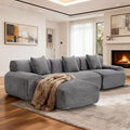 120 Modular Boneless Cloud Couch Sectional Couches for Living Room with Ottoman Modern L-Shaped Modular Sectional Sofa Bed with Deep Seat Corduroy 3-Seater Sleeper Sofas for Living Room (Grey)