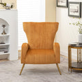 Modern Velvet Accent Chair Channel Tufted Bedroom Office or Living Room Furniture with Elegant Metal Legs 26 Wide Armchair Mustard Yellow