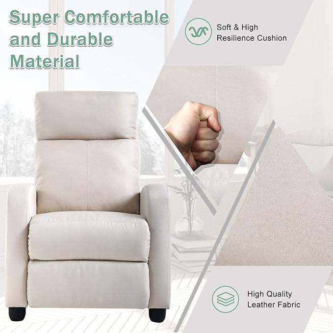 Recliner Chair for Living Room Fabric Massage Chair Sleeper Chairs for Adults Adjustable Comfortable Chair Single Sofa Chair Reading Chair for Bedroom with Footrest (Textile Beige)