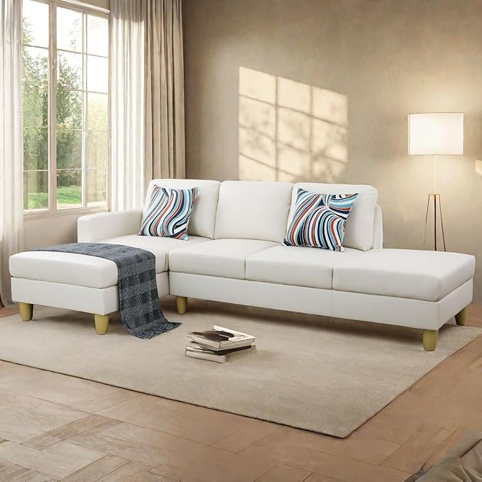L Shaped Sectional Modern Sofa - Convertible Leather Sleeper Bed Couch Set with Reversible Chaise Lounge Modular Cloud Couch for Living Room Apartment
