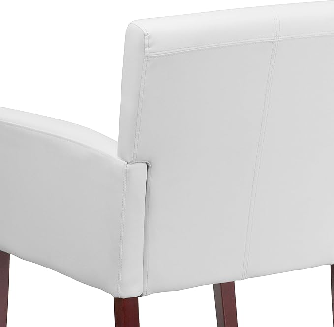 Flash Furniture Taylor White LeatherSoft Executive Side Reception Chair with Mahogany Legs