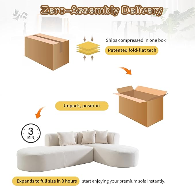 Modern L-Shaped Sofa Couch Stylish Chenille Corner Sofa for Living Room Curved Seat with Wide Stitching Four Comfortable Cushions Perfect for Living Room Bedroom and Office (Beige/367)
