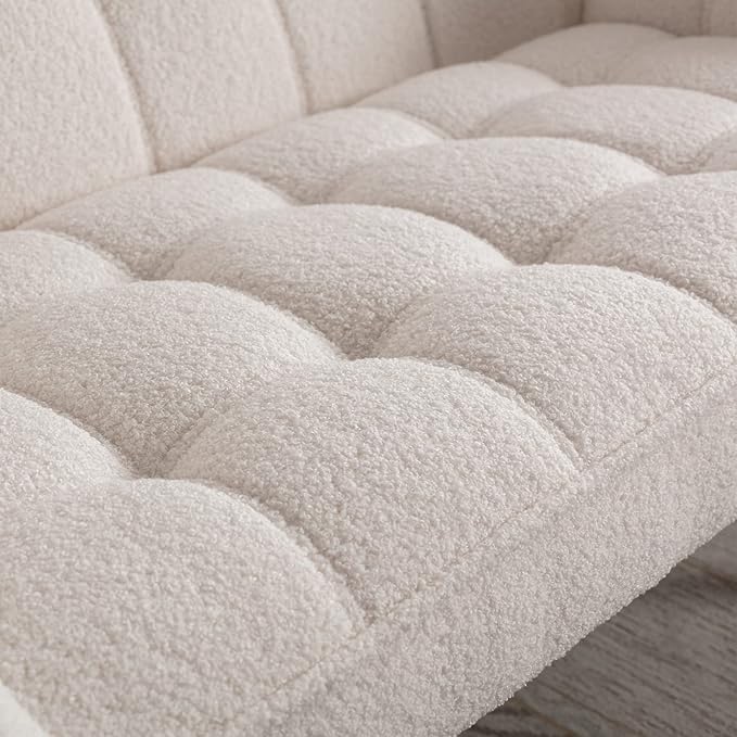 48 Small Loveseat for Small Spaces Upholstered Fluffy White Loveseat Sofa Mid Century Modern 2-Seater Couch with Armrest and Wood Legs for Bedroom Living Room Apartment White
