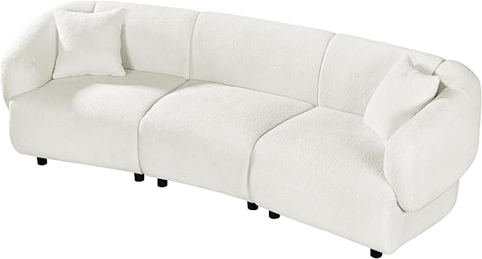 Merax 98.5 Modern 3 Seater Curved Sofa Luxury Boucle Fabric Sofa Minimalist Cozy Cloud Couch for Living Room Bedroom Apartment Home Office Beige