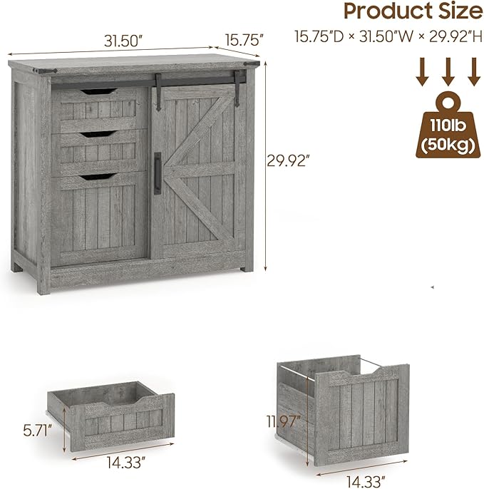 Vabches Lateral File Cabinets with Adjustable Shelf Farmhouse Filing Cabinet for Home Office Filing Organization Storage Cabinets with Sliding Barn Door for Hanging Files Letter/A4.