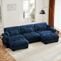 130 Oversized 3 Seater Modular Sectional Sofa Blue Large U Shaped Couch for Living Room Fluffy Velvet Cloud Set With Ottoman