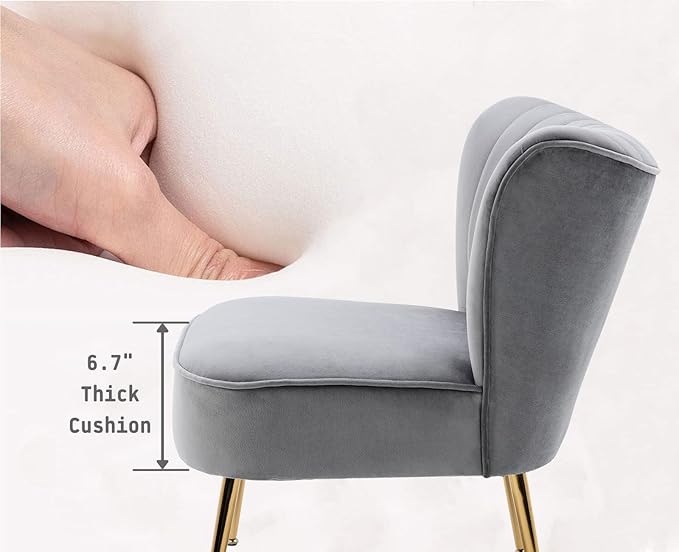 Grey Velvet Accent Chairs Set of 2 with Golden Legs Modern Upholstered Slipper Chairs Comfy Armless Wingback Side Chairs Corner Chair for Bedroom/Dining Room/Living Room/Office