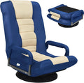 Giantex Floor Chair 360 Degree Swivel Chair with Adjustable Backrest Lumbar Support Armrest Foldable Lazy Sofa Rocker for TV Reading Playing Video Games Blue/Beige