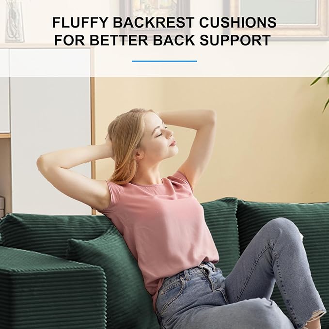 PUREMIND 106 Cloud Sectional Couch for Living Room Corduroy L Shape Sofa with Deep Seat Modern Green Couches Modular Boneless Foam Couch Corner Couches No Assembly Required
