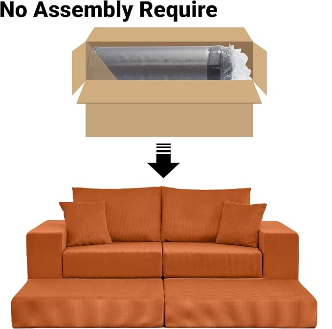 Boneless Couches for Living Room Modern Corduroy Couch Convertible Sleeper Sofa Folding Sofa Bed Mattress Couch for Bedroom Small Spaces - No Assembly Needed in Orange