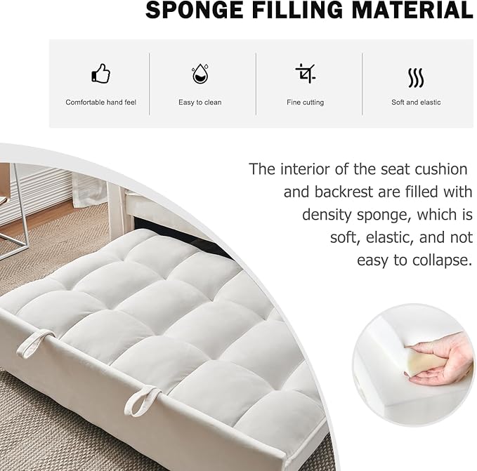 Futon Sofa Bed 3 in 1 Sleeper Sofa Couch Bed with Armrests Storage Pockets and 2 Pillows Adjustable Backrest Sofa Bed Couch for Living Room Bedroom OfficeReading Room(Beige)