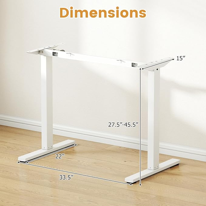 Tangkula Electric Standing Desk Frame Height Adjustable Computer Desk Base with LED Display &amp 2 Memory Positions Ergonomic Home Office Sit Stand Desk Legs for 40-48 Tabletop (White)