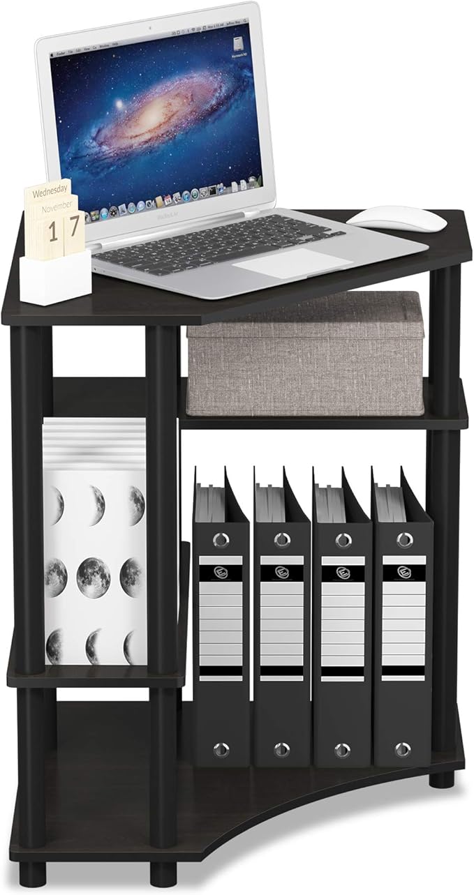 Furinno TURN-N-TUBE Desk Gaming Desk with Shelves Corner Computer Desk with Shelves Office Desk Space Saving For Home Office Bedroom Espresso