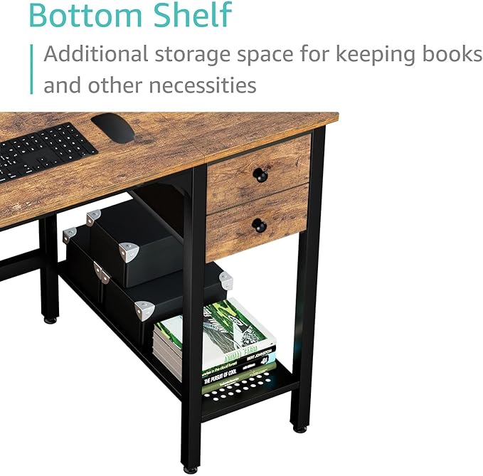 Lufeiya Computer Desk with Drawers - 40 Inch Work Reversible Small Desk for Bedroom Home Office Simple Study Writing Table PC Desks with Drawer Storage Shelves Rustic Brown